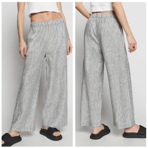Reformation Gray Striped Wide Leg Pants - Picture 1 of 7